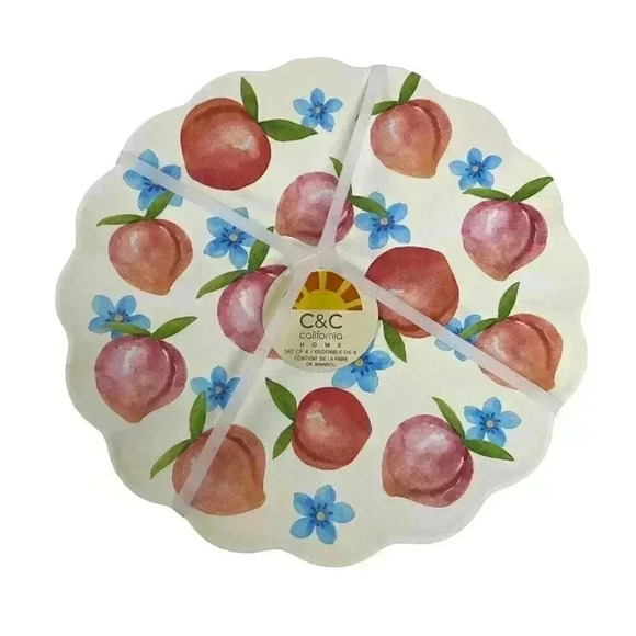 C&C California Home Scalloped Edge Dinner Plates 11" Peaches & Blue Flowers Set - Picture 1 of 5